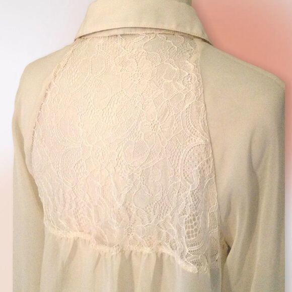 Lauren Conrad Sheer Ivory Blouse With Lace Inset‎ Back Size M - Picture 8 of 12